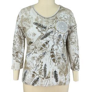 Cactus Bay T-Shirt Top XL Southwestern Native American Navajo Print Studded USA